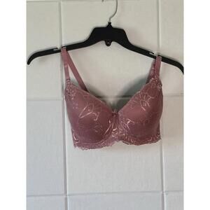 Women’s Pink Mauve Lace Underwire Bra 38DD 3 Hook Adjustable Removable Straps